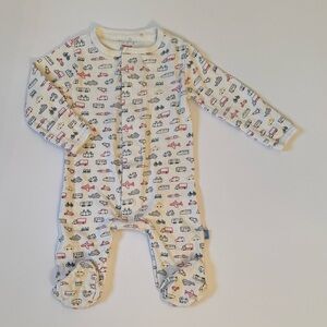 Magnetic Me Kids One Piece Footie - White with Multicolor Vehicles